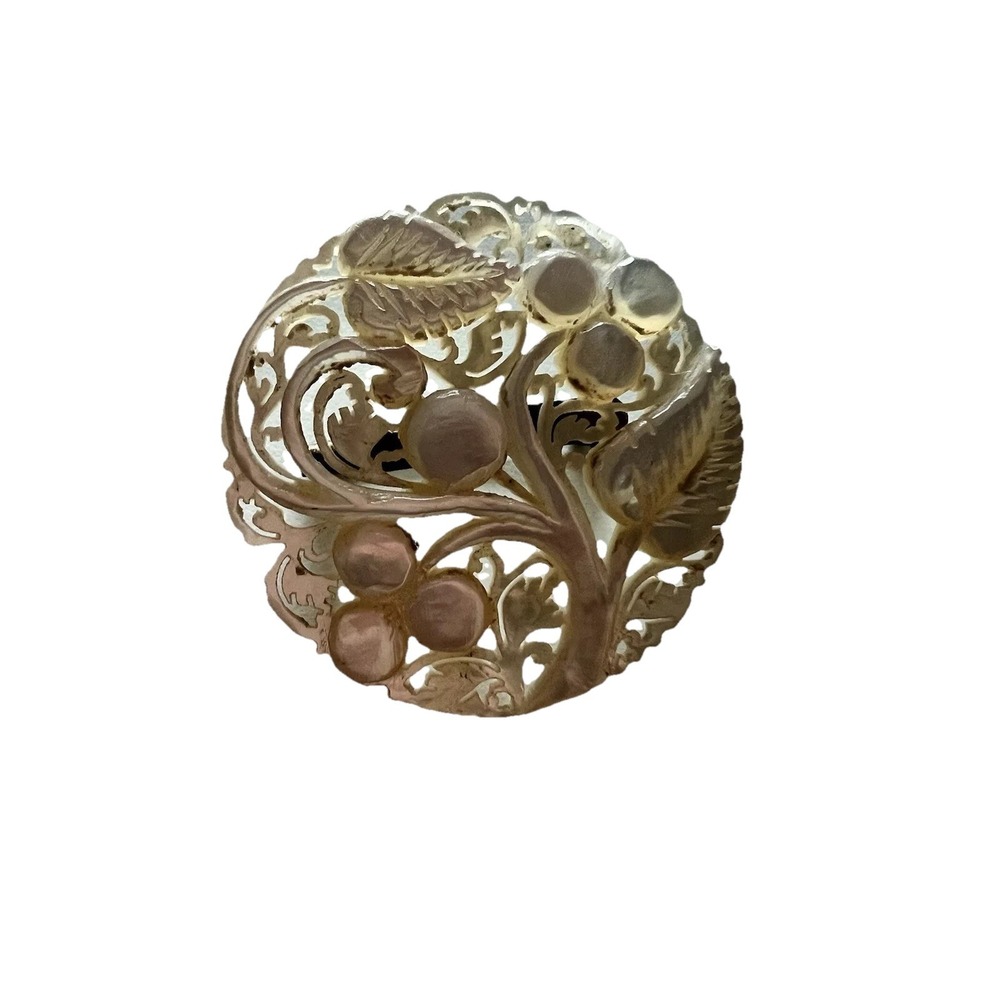 Vtg Mother Of Pearl Pin/Brooch In an Intricate Vine With Berries Design